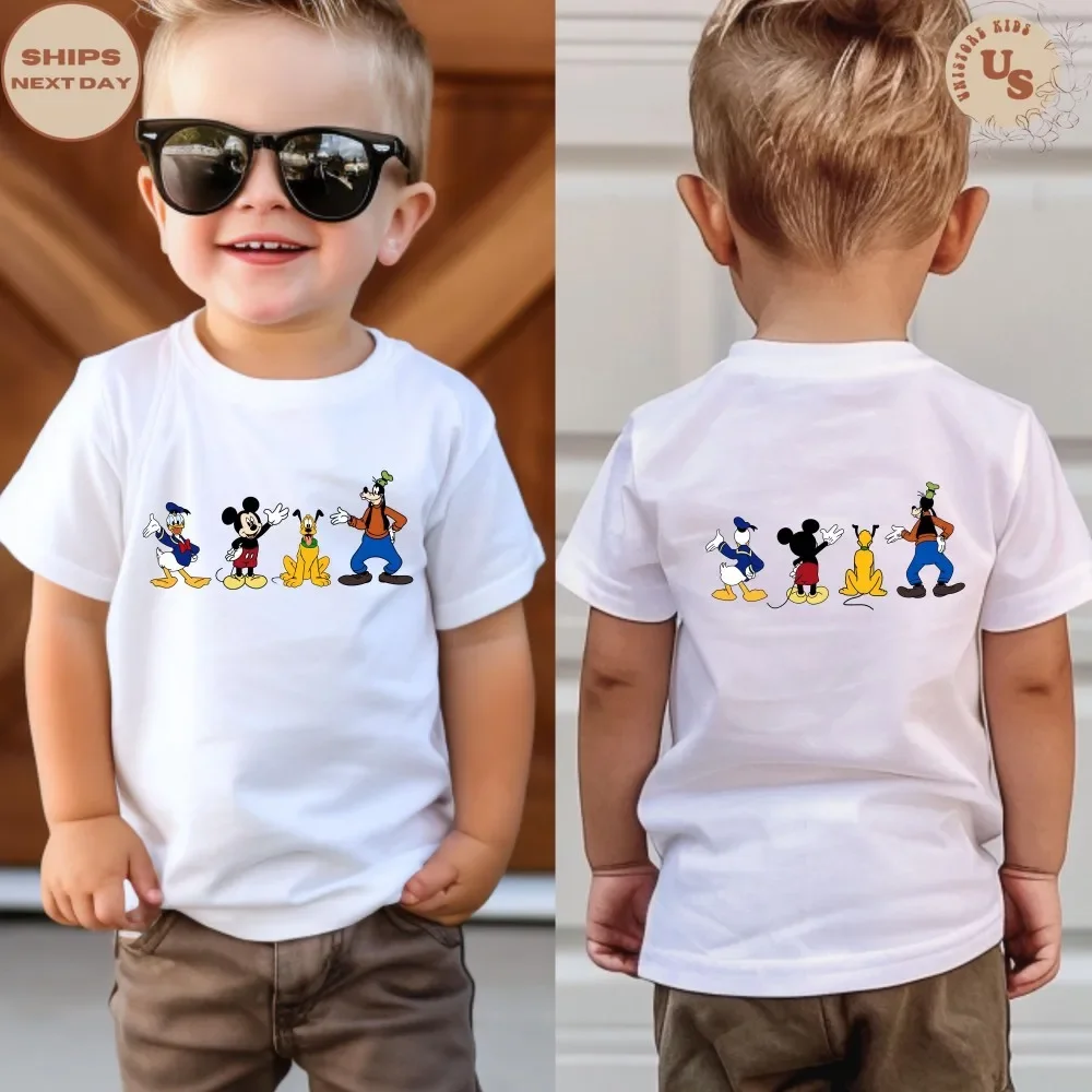 

Детская футболка Disney Mickey and Friends с классическим принтом персонажей, повседневный хлопковый топ с принтом спереди и сзади