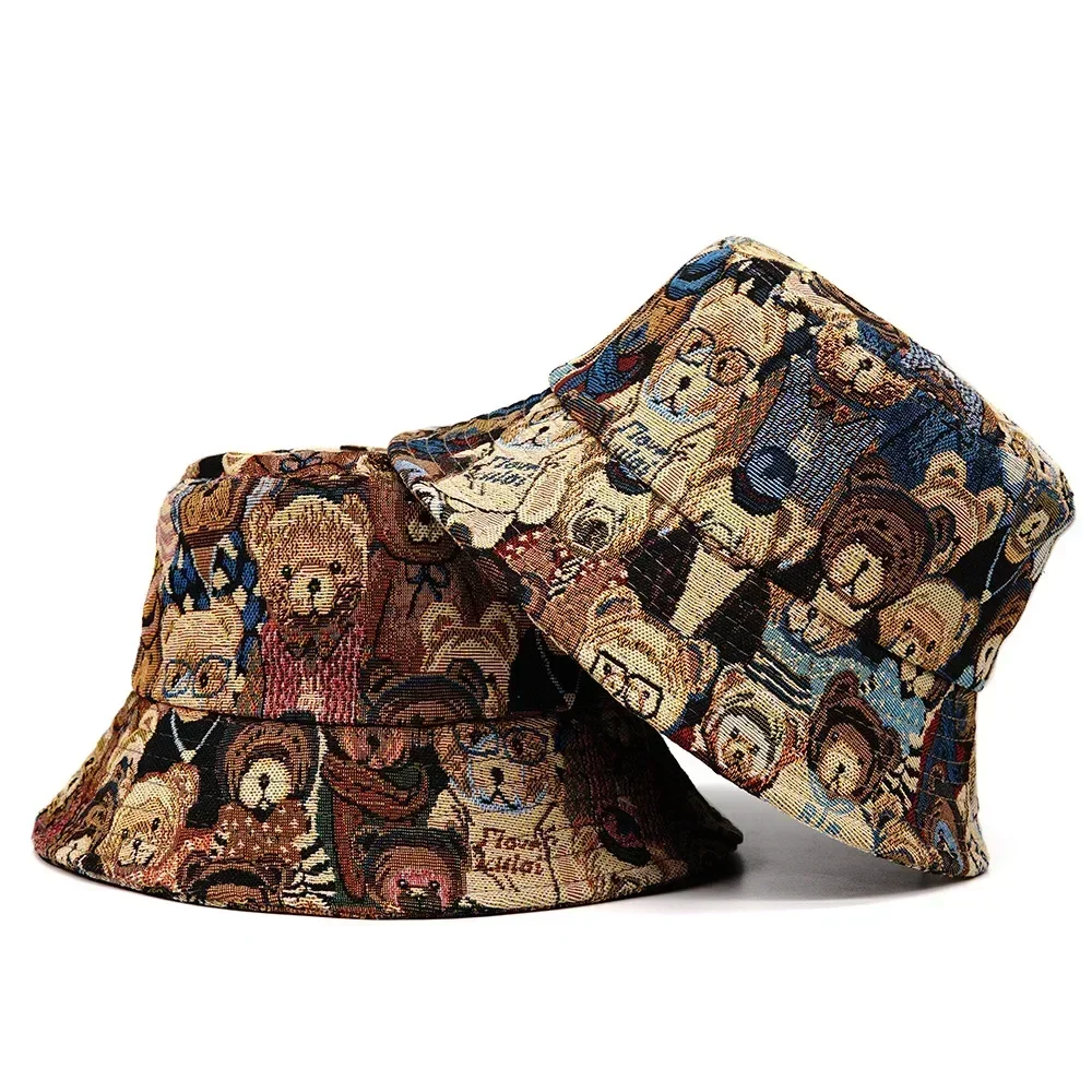 Spring/Summer Fashion Outdoor Sun-proof Basin Cap For Women Bear Print Bucket Hat Unisex Fisherman Hat Men’s Leisure Hat