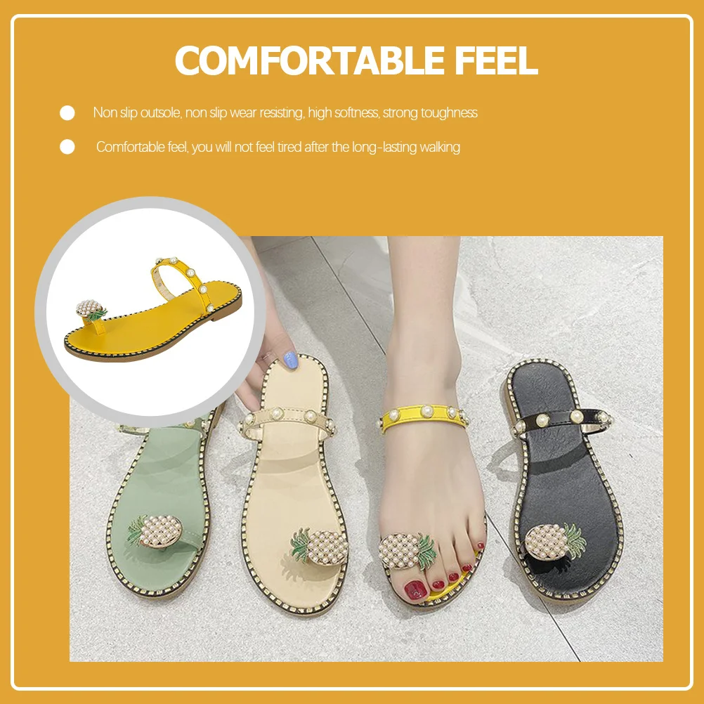 

1 Pair Women'S Flat Sandals Fashion Thong Summer Slipper Non-Slip Lightweight Pu Rubber Sole Casual Shoes For Daily Wear