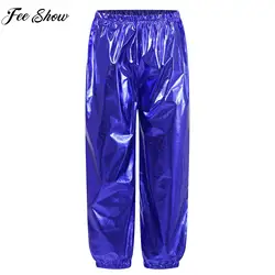 Kids Fashion Metallic Shiny Jogger Pants Elastic Waist Trousers Hip Hop Jazz Street Dance Cheerleading Stage Performance Costume