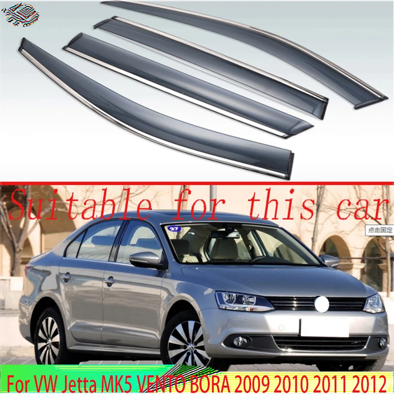 Para VW Jetta MK5 VENTO BORA 2009 2010 2011 2012 Visera Exterior de Plástico, Parasol para Ventana, Protector Contra Lluvia, Deflector, 4 Piezas