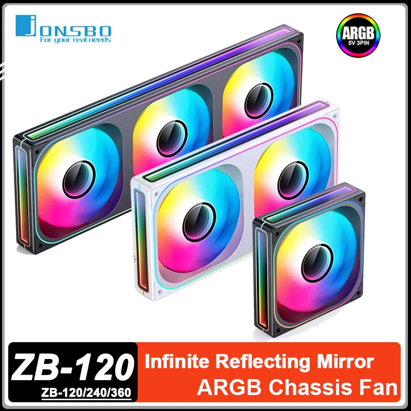 JONSBO ZB-120/240/360 PC Case Fan 120mm 5V ARGB Conjoined Structure Cold Exhaust Fan Kits Forward/Reverse