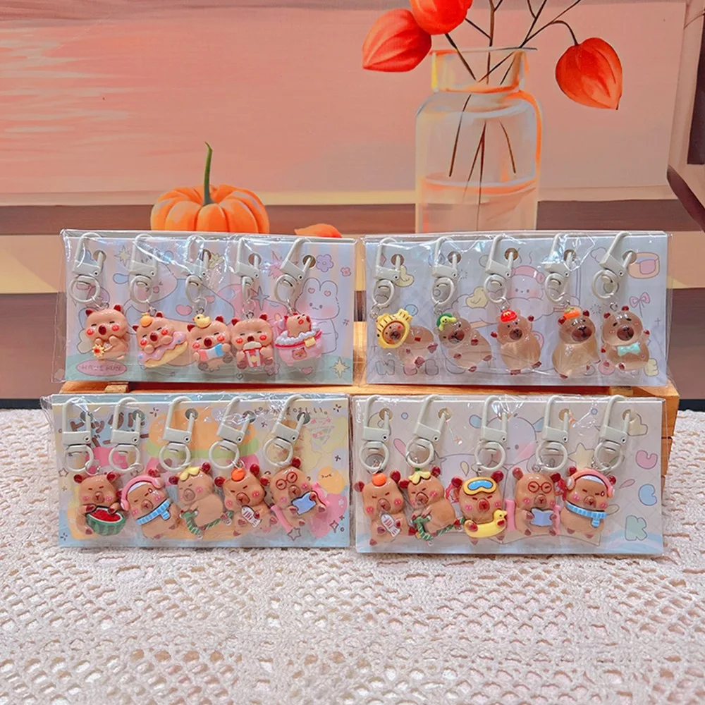 سلسلة مفاتيح كرتونية كابيبارا ، حلقة مفاتيح على شكل حيوانات لطيفة ، إكسسوارات تزيين حقائب ظهر إبداعية ، هدية ذاتية الصنع ، Kapibala ، 5 في كل مجموعة