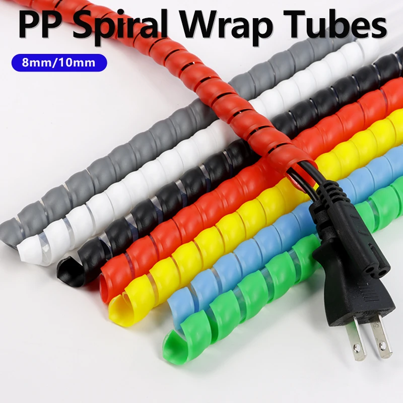 3/5/10M PP Plastic Winding Tube 8mm 10mm Wire Protector Cable Sleeve Cover Tube Line Protection Flexible Spiral Wrap Winding