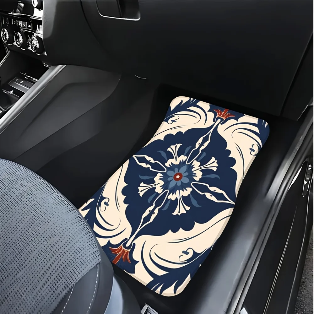 4pcs Bohemian Car Floor Mat Set | Polyester Material, Universally Suitable For All Vehicle Models