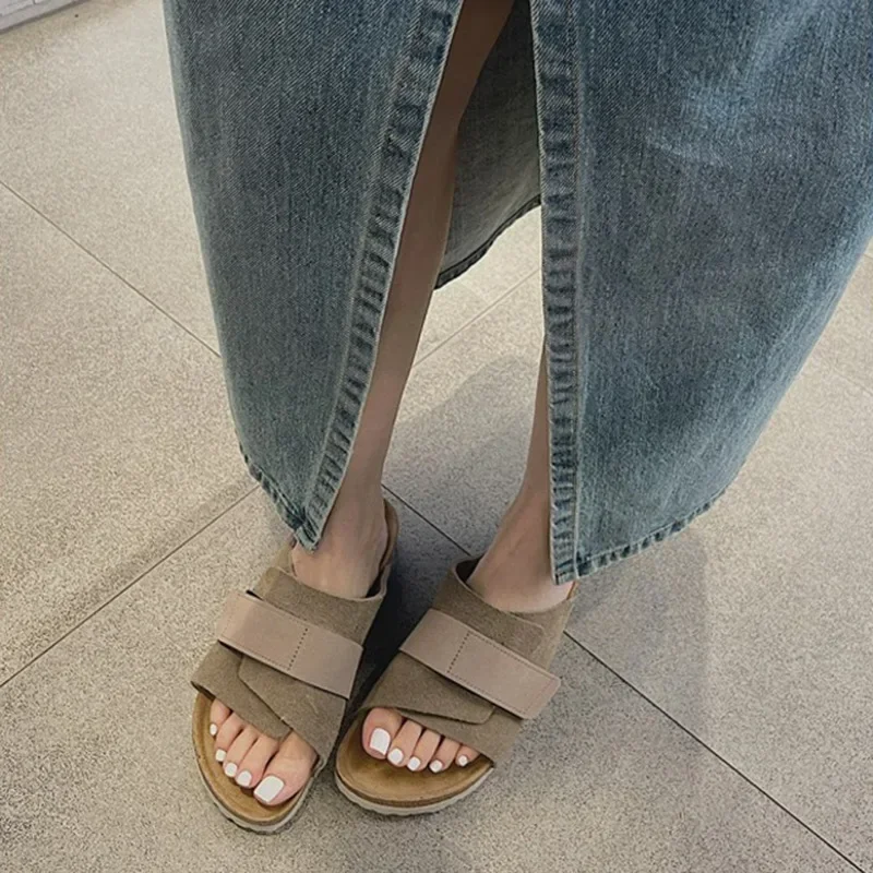 Birken stocks Schuhe Herren und Damen Leder Kork boden Birkenstocks coole Hausschuhe Sommer tragen alle Rindsleder Klett verschluss Ein-Wort-Drag