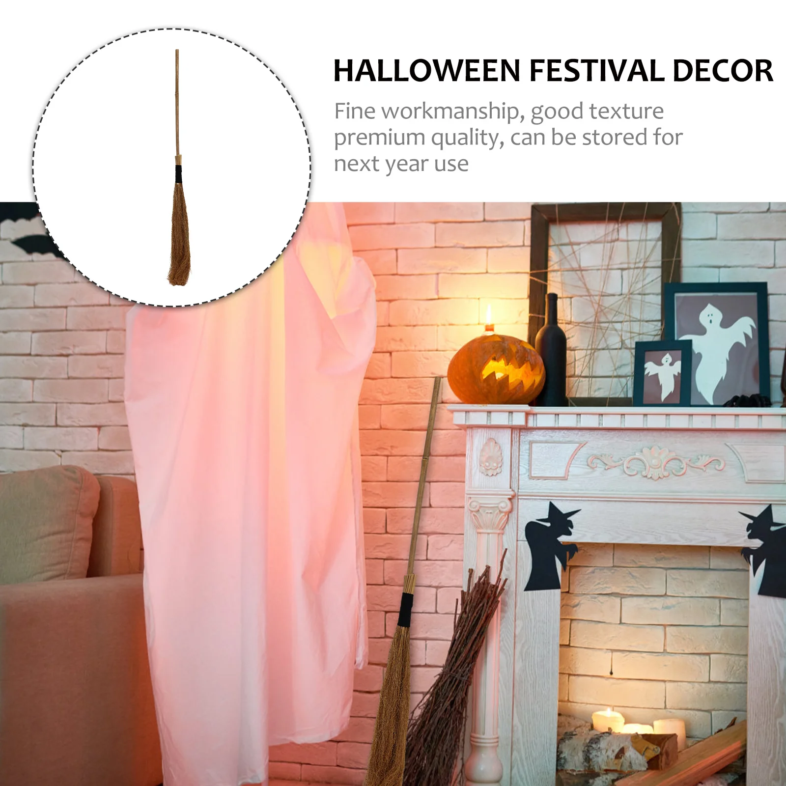 

1Pcs Halloween Witch Broom Decor Premium Wood Cloth Material Durable Decorative Prop for Party Halloween Broom Decor