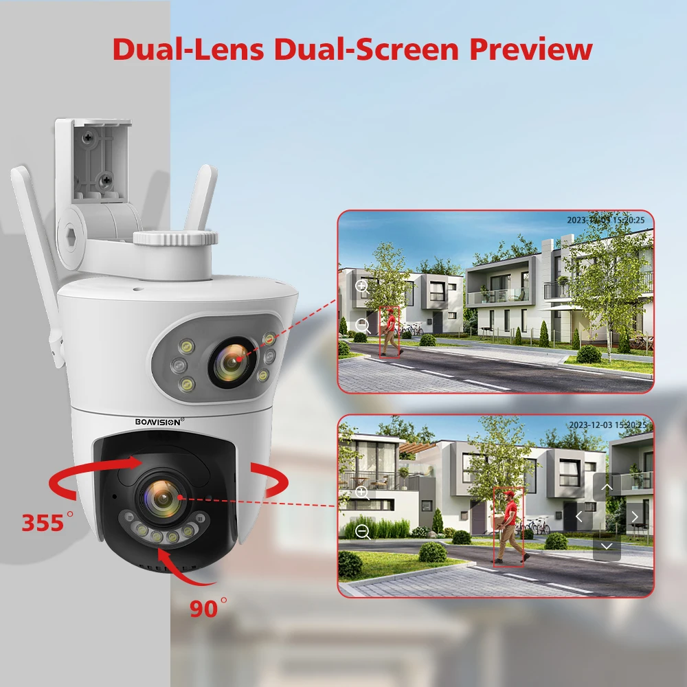 Wifi Surveillance Camera Outdoor 4MP Dual-Lens Dual-Screen PTZ AI Auto Tracking Color Night Vision Two Way Audio Security Camera