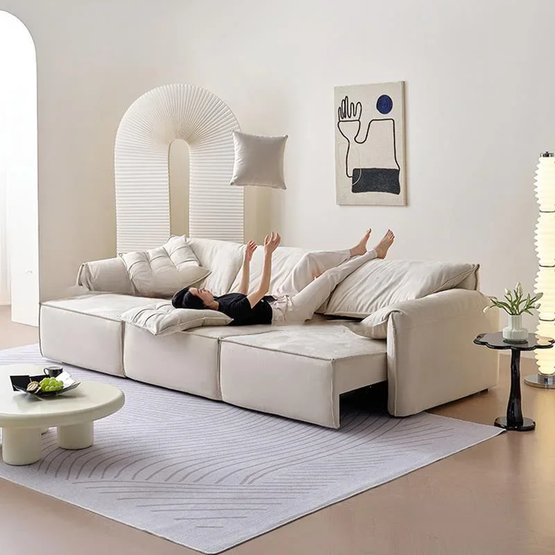 Multifunctional Sofa White Soft Italian Thicken Armrest Retractable And Minimalist Sofa Modern Living Room Furniture