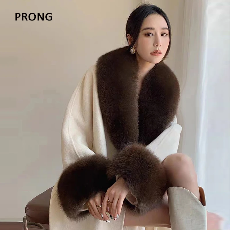 

100% Real Fox Fur Collar Winter Coat Jacket Fur Scarf Suit Fluffy Fur Shawl Fur Cuff Set Luxury Furry Fur Shawls Wraps Scarves