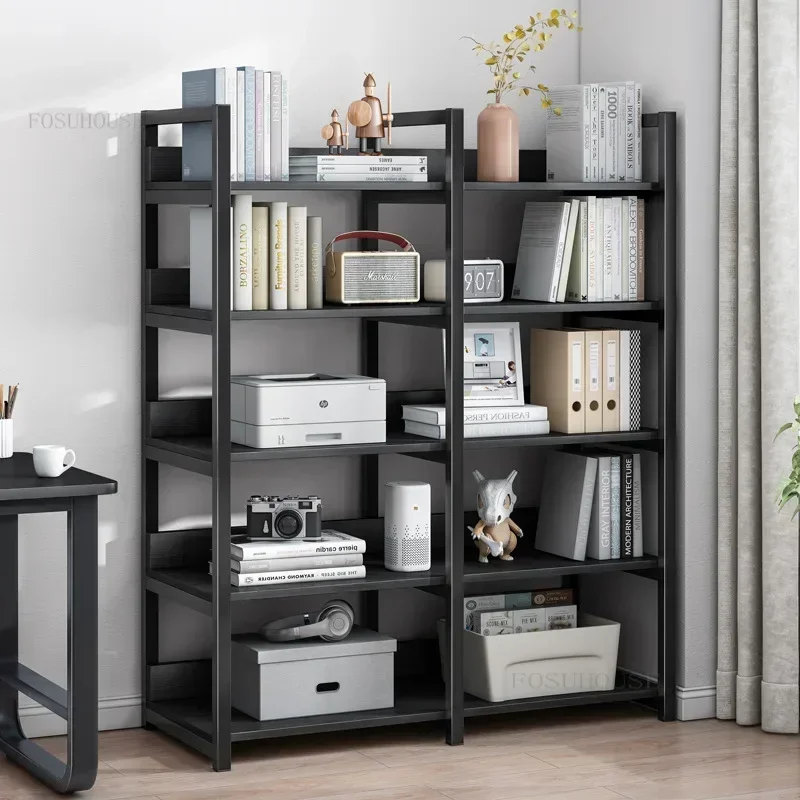 Wrought Iron Nordic Bookshelf for Living Room Furniture Modern Minimalist Metal Cabinet Household Wood Shelving Student Bookcase