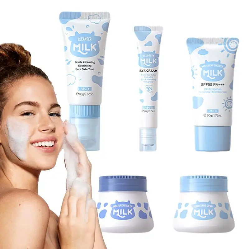 5Pcs/set Winter Moisturizing Facial Skin Care Kit Including Cleanser Eye Cream Moisturizer Sunscreen And Brightener