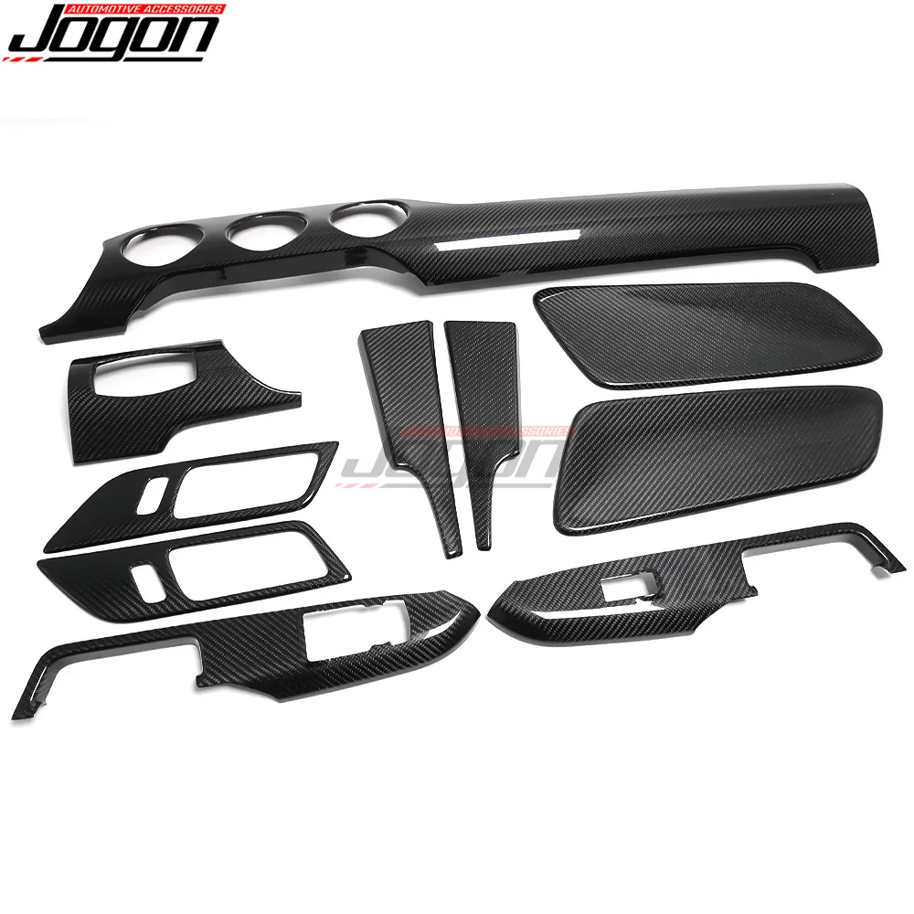 Carbon Fiber Interior Set For Ford Mustang GT 2015-2022 Car Central Console Dashboard Cover Sticker Trim Inner Side Door Panel