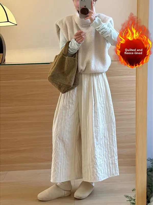 

Теплые хлопковые широкие брюки Fce, простые цветные повседневные брюки для женщин больших размеров с эластичной резинкой на талии Harlan Sle, осенние брюки...