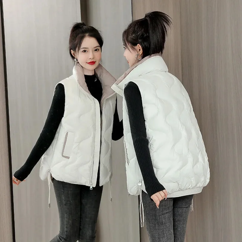 2023 New Ladies Fashion Casual Autumn Winter Coat Women\'s Sleeveless Vest Short Jacket Solid Korea Female Waistcoat Outerwear