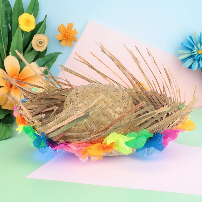 

1pc Men Straw Hat Garland Sunflower Fancy Dress Costume Party Accessory for Hawaiian Jungle Photography