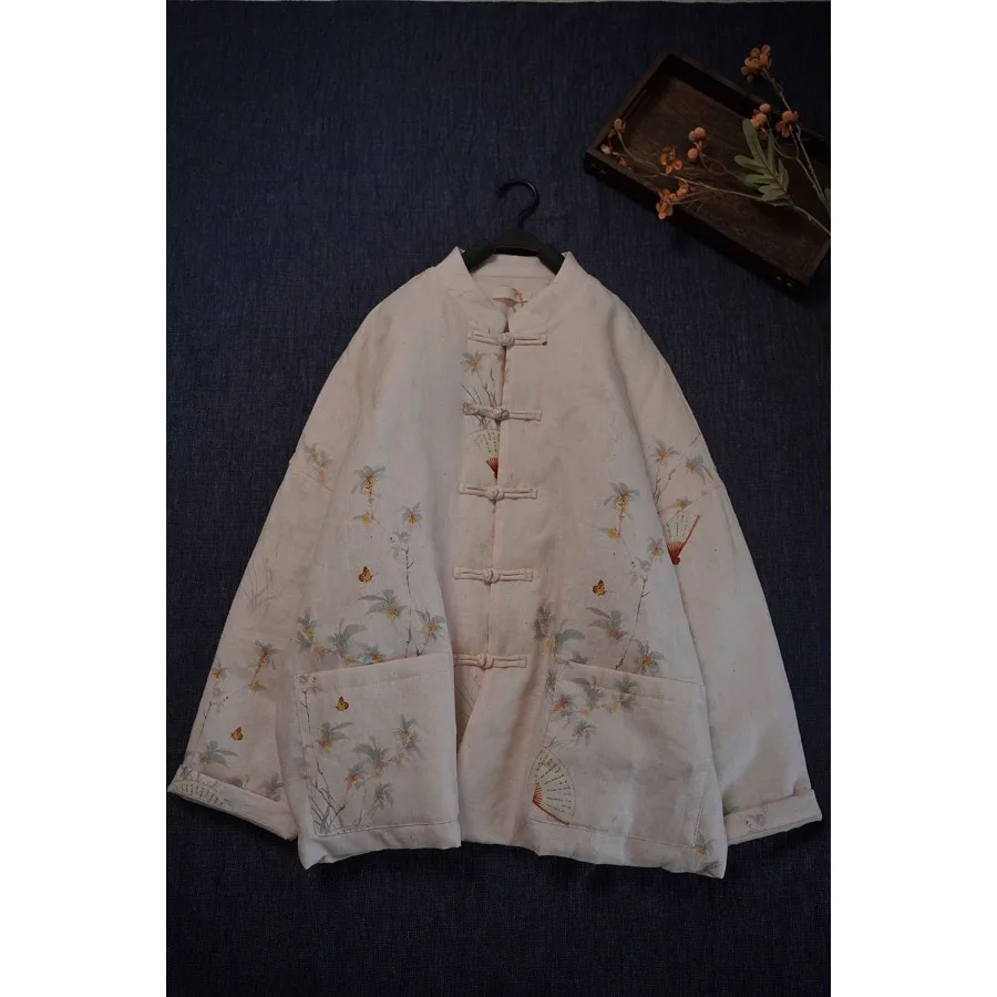 

New Chinese Sle ort Thiened Cotton Coat for Women with Button Collar Winter Outerwear Retro Chinese Faion Jaet