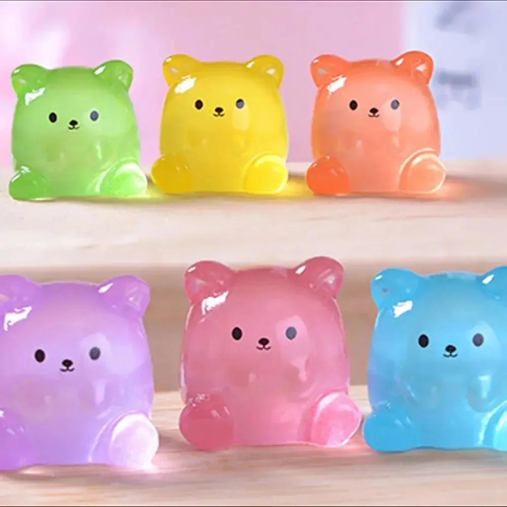 10Pcs Glow In The Dark Cute Cartoon Bear Resin Miniatures, Luminous Small Bear Figurine Statues for DIY Craft Decor
