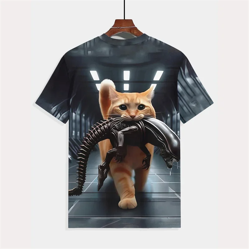 Chubby Cat 3D Print Men T‑Shirt Front & Back Printed Animal Graphic Tee Tie‑dye Casual Short Sleeve Street Fashion Daily Tops