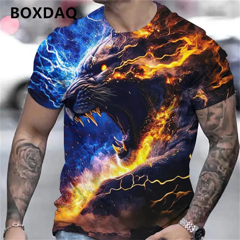 3D Leopards Print Men's T-Shirts Fashion Summer Animal Graphic T Shirt Casual O-Neck Short Sleeve Hip Hop Harajuku Oversize Tops