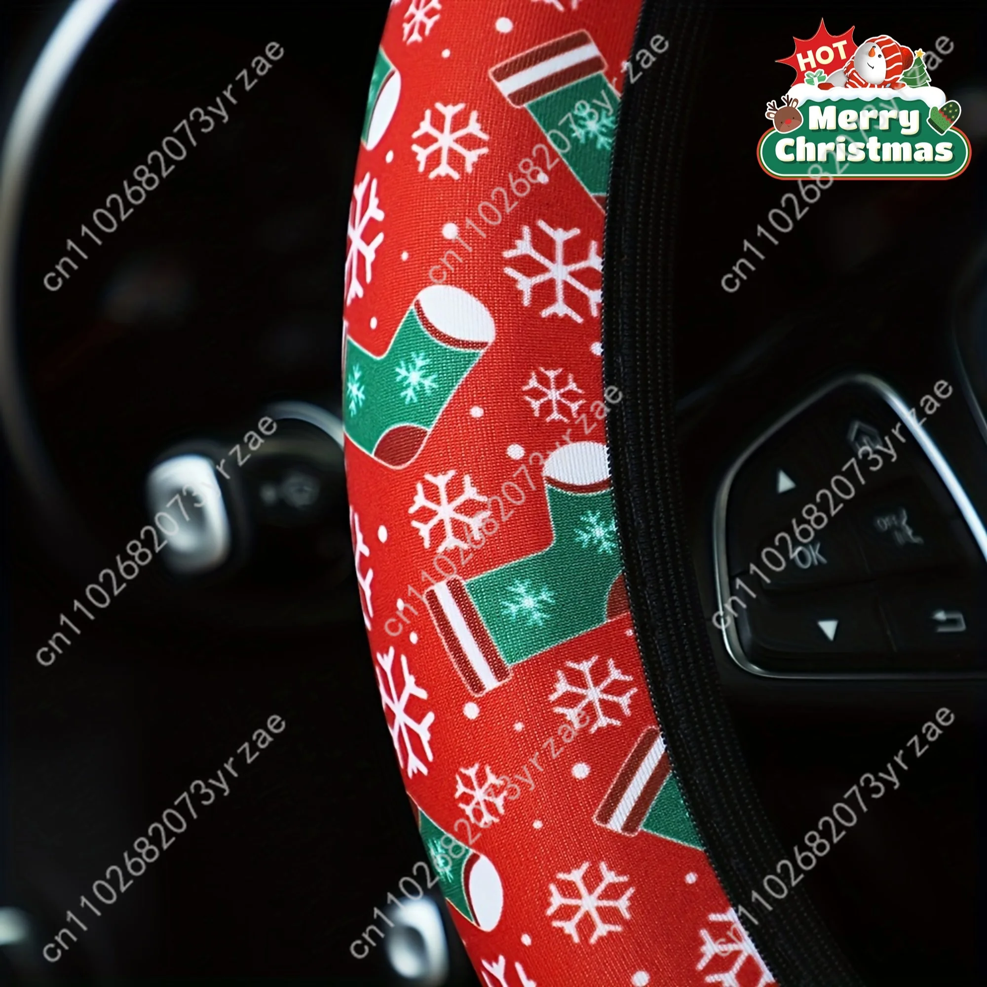 

Red Santa Claus Car Steering Wheels Cover Universal Type Environmental Friendly Comfortablenon-slip Steering Wheel Wrap