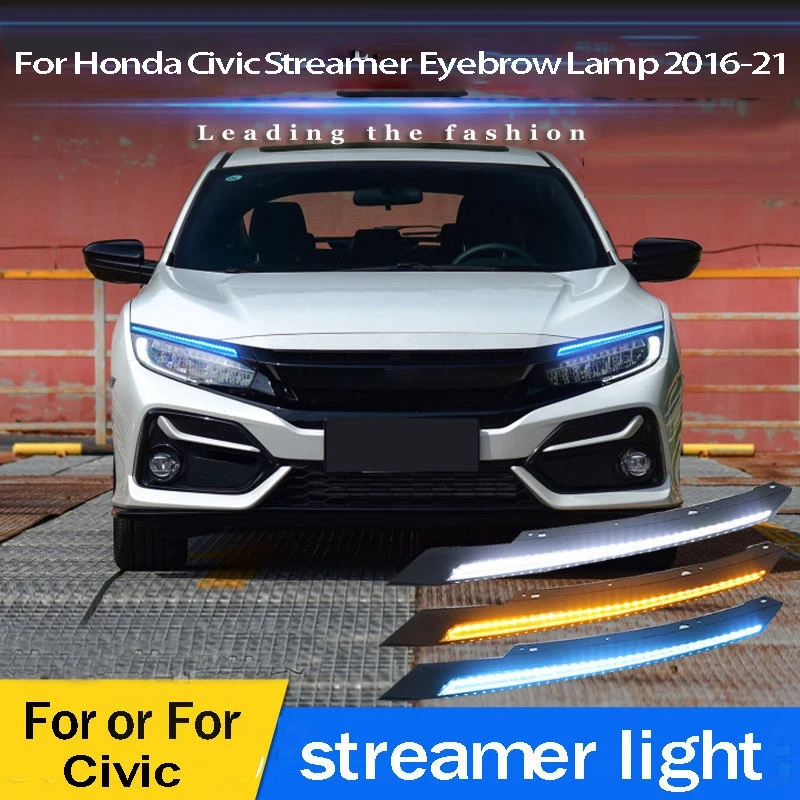 

1Pair Car Headlight Eyebrow Decoration Dynamic Turn Signal LED DRL Light For Honda Civic 2016-2021