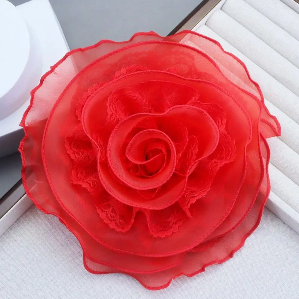 Broche de flor rosa hecho a mano, accesorios para ropa, broches DIY, alfileres de solapa Vintage, hilo multicapa de flor grande de 19CM