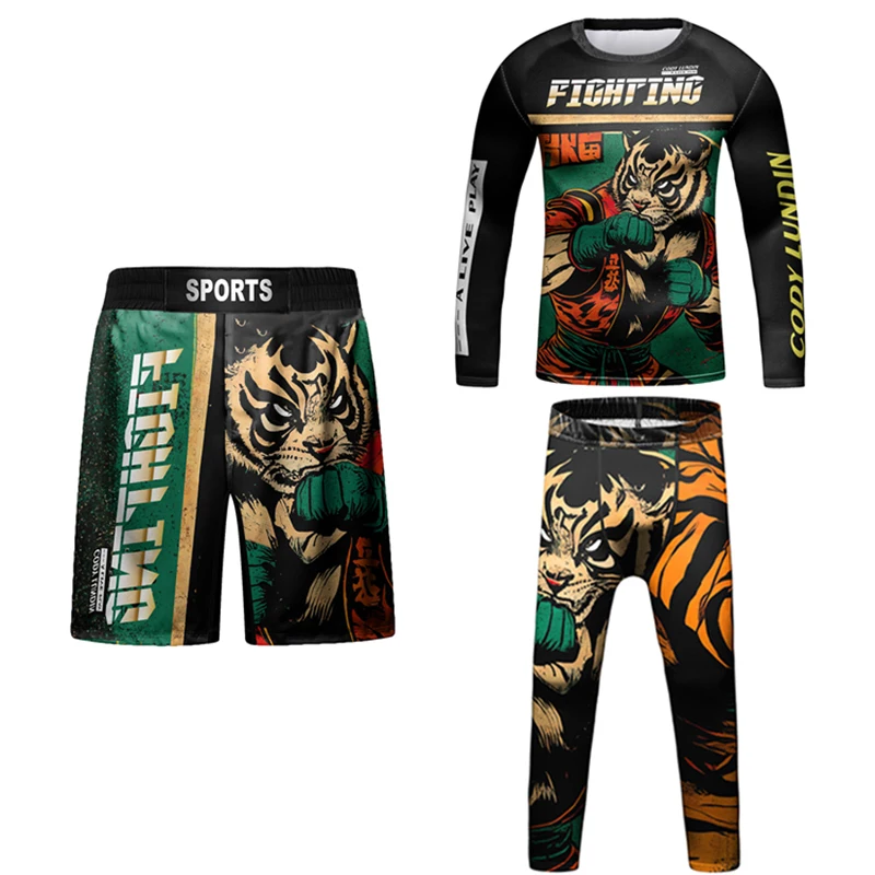 Koszulka dziecięca Mma Rashguard zestaw spodni Bjj Jiu Jitsu spodenki Muay Thai dzieci kombinezon sportowy do walki z kickboxingiem koszulki