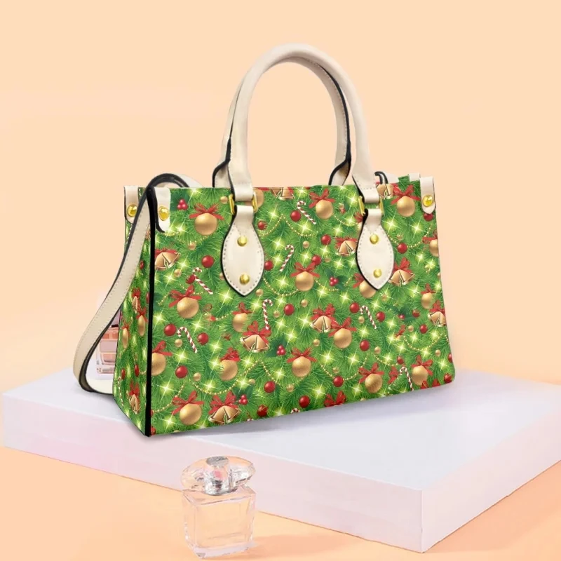 Christmas Print Snowman Santa Pattern Women Leather Handbags for  Female Girls Crossbody Bag High Quality Tote Bag Perfect Gift