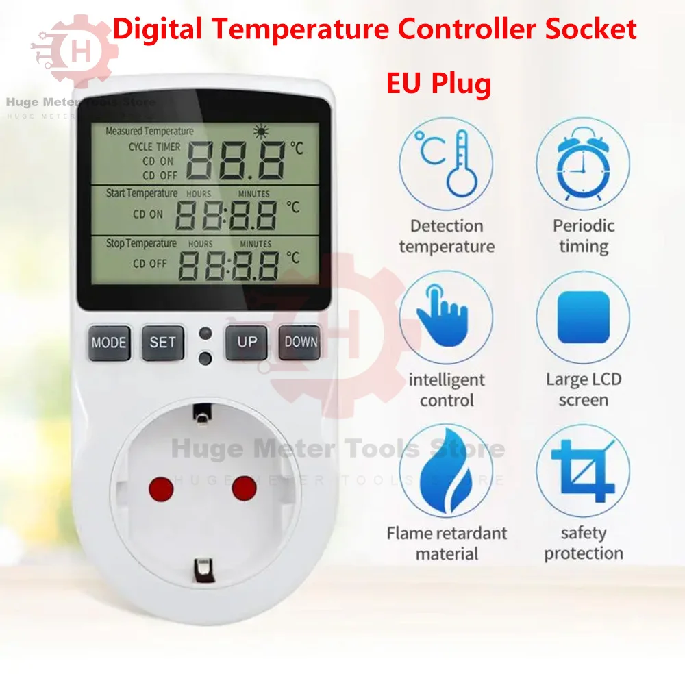 Digitaler Temperaturregler, Steckdosenthermostat, 220 V, EU-Stecker, Timer, Steckdosenthermostat mit Sensorsonde, Heizung, Kühlung