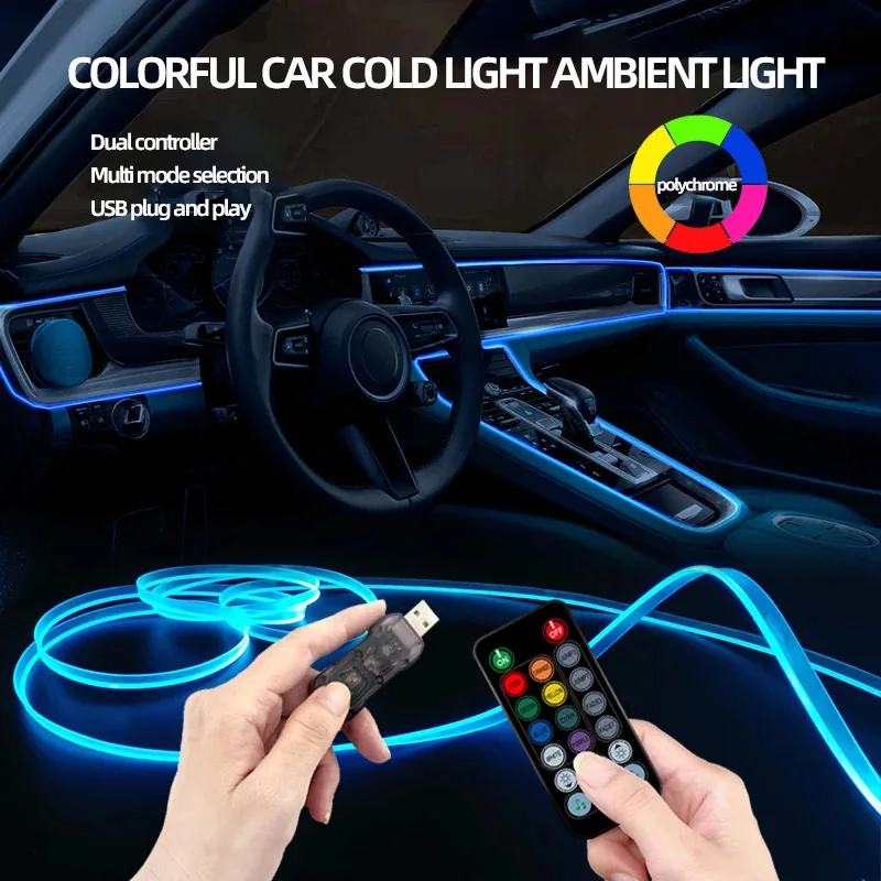For Hyundai Accent MC Car Interior Ambient LED Light Strip USB Interface Fiber Optic Atmosphere Lamp Support Plug and play - view 3