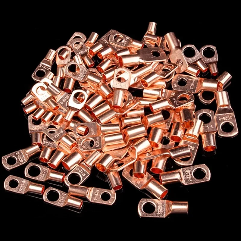 10Pcs Copper Lugs Ring Wire Connectors Bare Cable Electric Crimp Terminal SC6-5 SC10-10 SC16-10 SC25-10 SC35-6 SC35-8 SC35-10