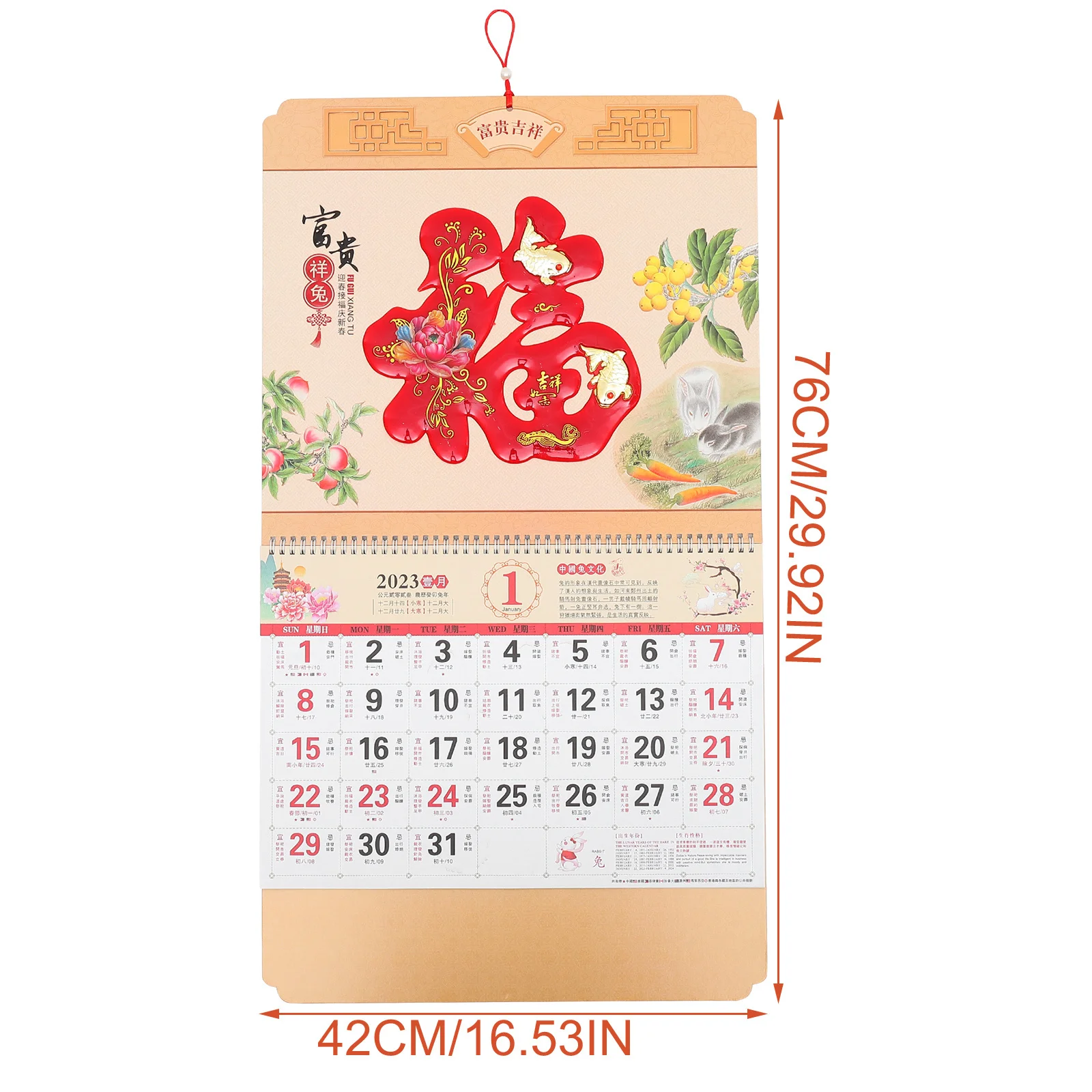 

Traditional Calendar Office Wall 2023 Hanging Lunar Bunny Year Decor Chinese Pendant