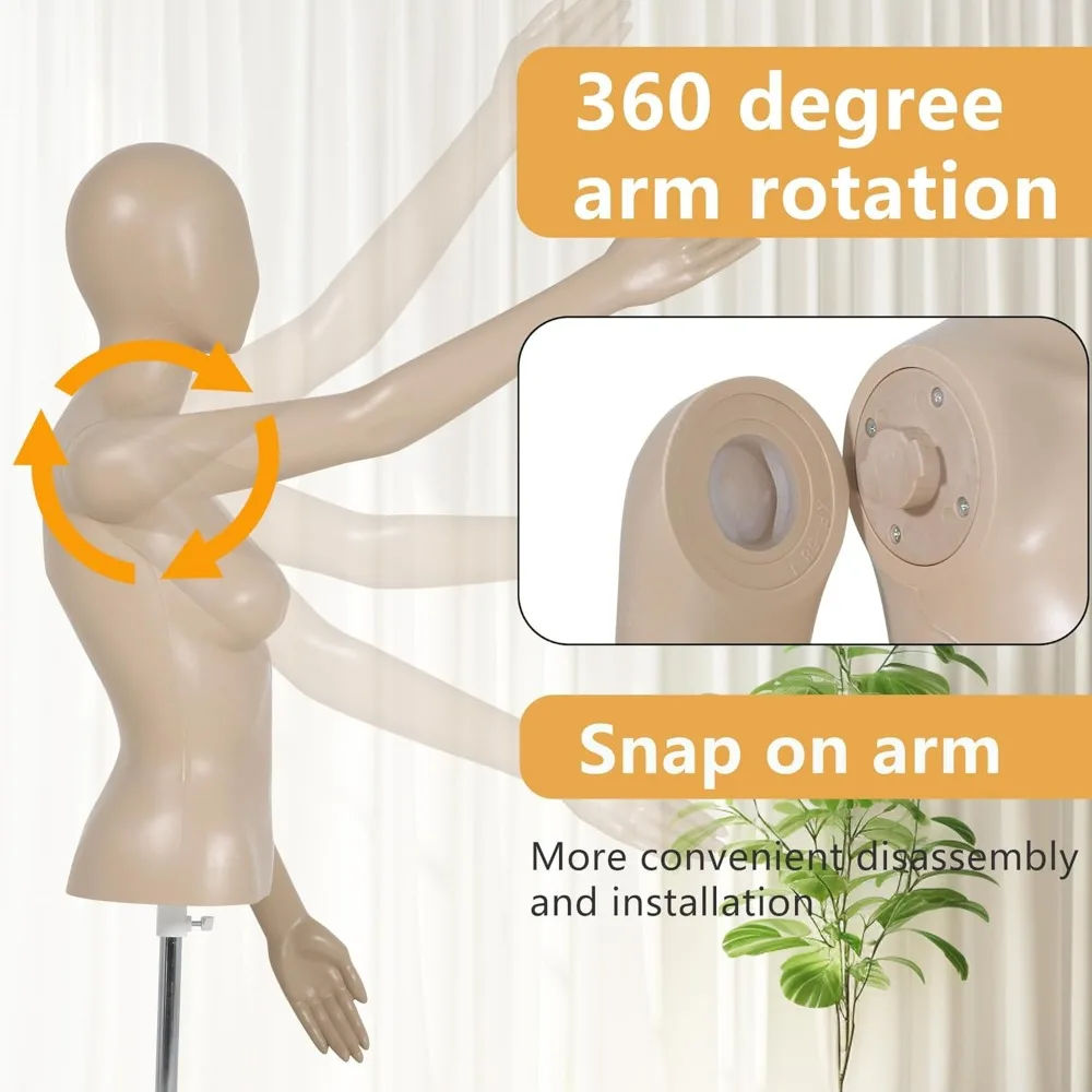 Женский швейный манекен с регулируемой высотой половины тела 39–56 дюймов, металлическое основание, идеально подходит для демонстрации розничной одежды