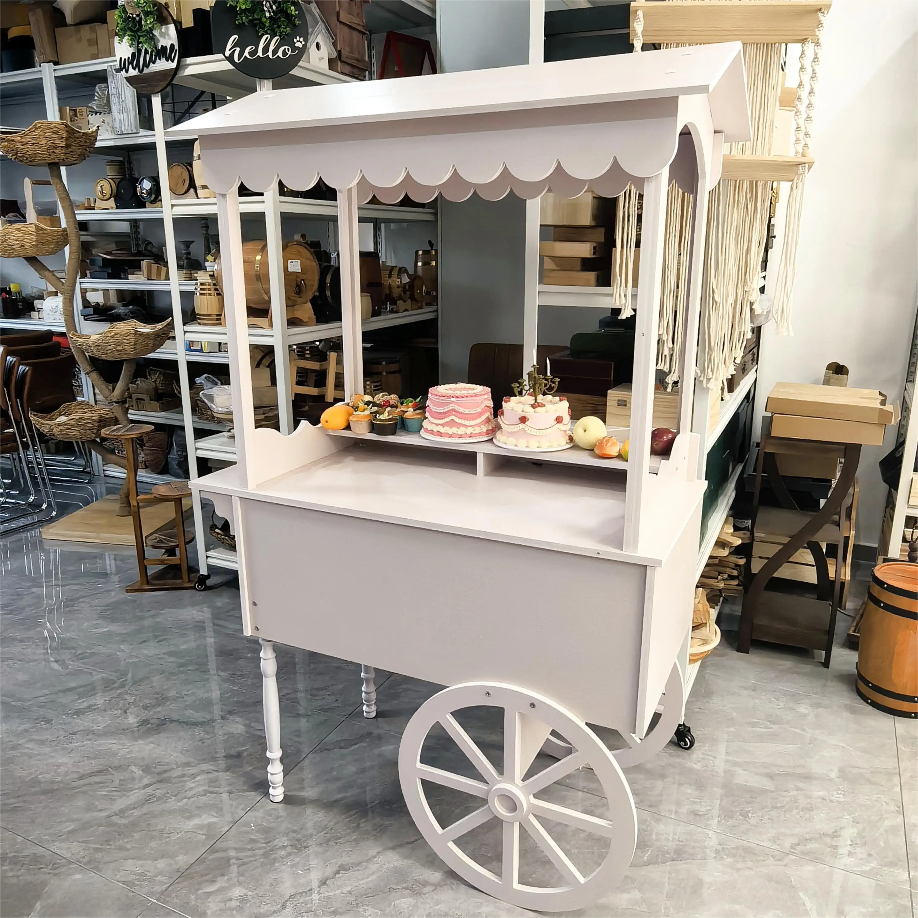 Customized wooden candy cart With wheels for wedding children wood display racks sweet bar cake party decoration