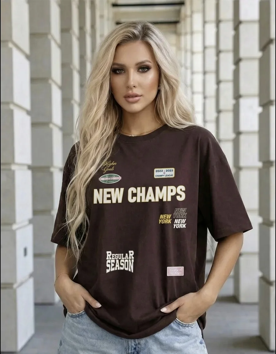 Casual Fashion Printed Loose Short Sleeve T-shirt Women's Cotton round Neck Top Comfortable Breathable Sweat Absorbent
