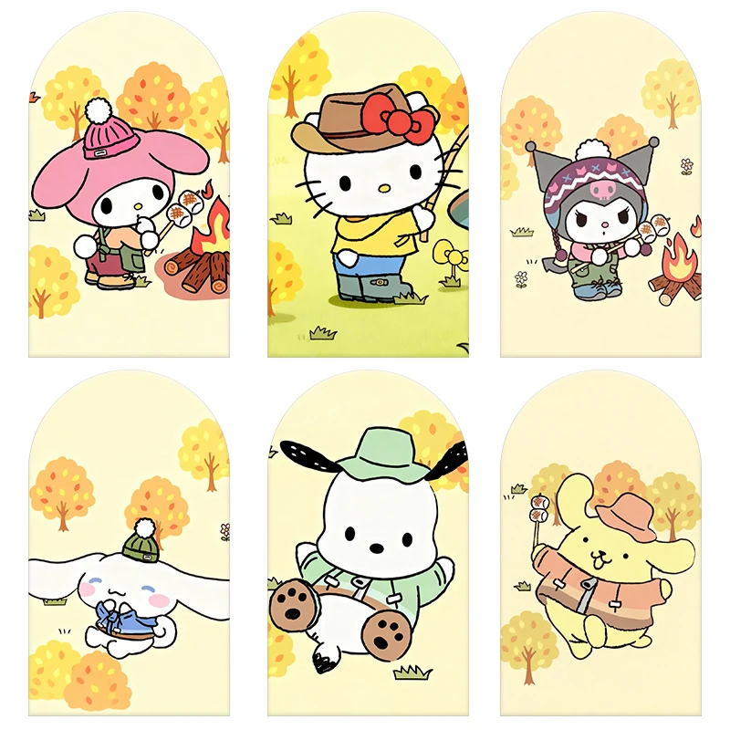 

Sanrio Characters Autumn Camping Theme Arch Backdrop Cover Cozy Festive Scene For Kids Birthday Baby Shower Photo Booth Decor