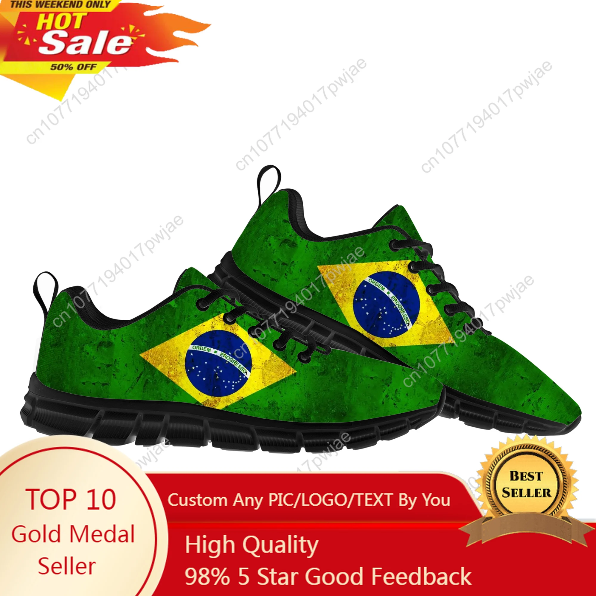 Brazilian flag personalised print Sports Shoes Mens Womens Teenager Sneakers Lightweight Casual Hiking Sneaker Custom Built Shoe