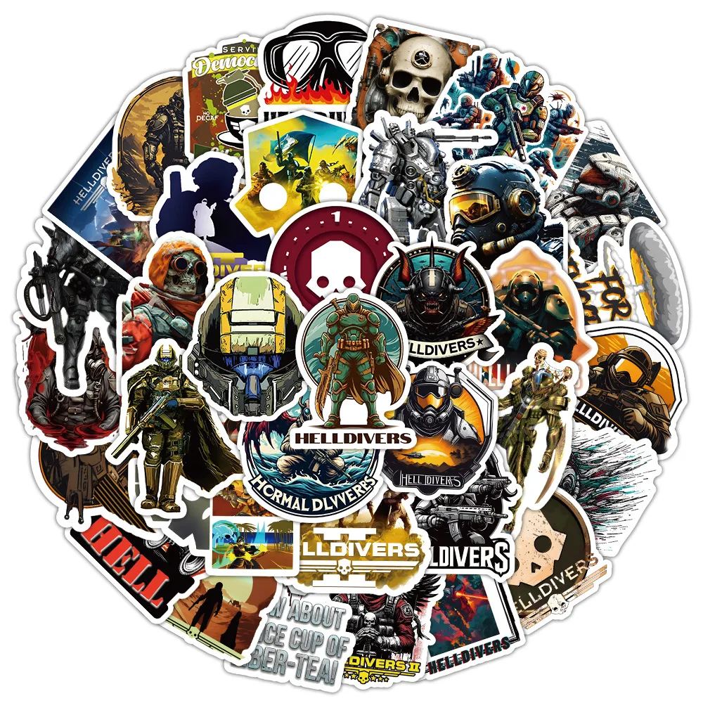 50pcs Game HELLDIVERS DIY Creative Water Cup Luggage Computer Skateboard Waterproof Sticker