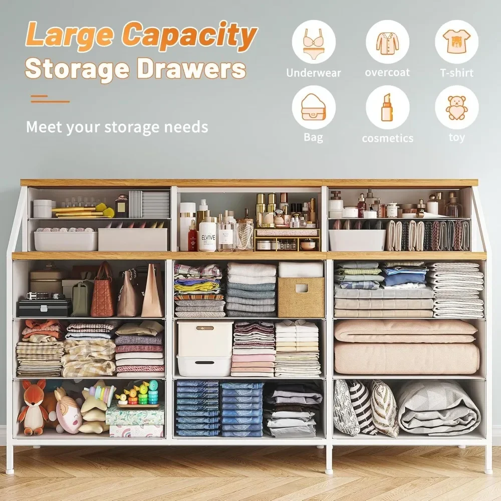 55”W White Dresser, Dresser for Bedroom, Dresser with 13 Large Drawer, Dressers & Chests of Drawers, White Dresser for Bedroom image 3