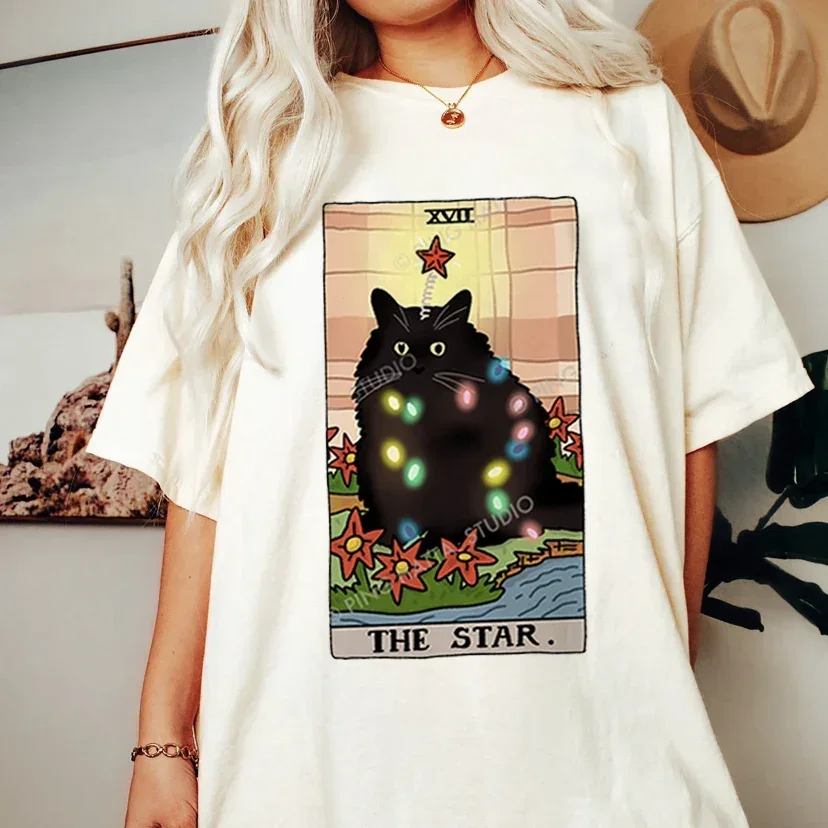 

Fashion Tarot Cat Kawaii Women's T-shirt Women's T-shirt Cartoon Cute Pattern T-shirt Short Sleeve T-shirt Women's Plus Size T-s