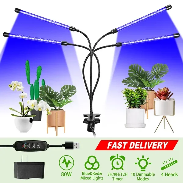 

Светильники для растений в помещении, iMounTEK 80W, 80 светодиодов, полный спектр (красный, синий), 10 режимов.