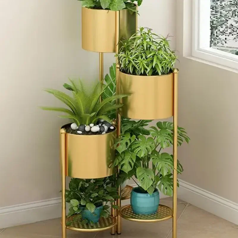 Metal Plant Stand 6 Tier 6 Potted Indoor Gold Flower Pot Stand Holder Shelf Foldable Decorative Display Rack for Multiple Plants