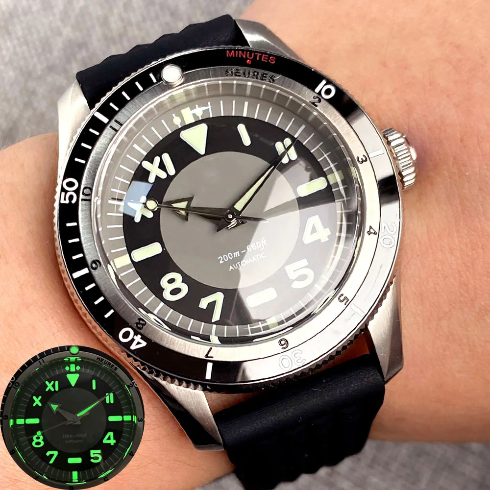 

Tandorio Vintage 200M Dive Watches Green Lume Domed Sapphire Black Grey Dial NH35 PT5000 40mm Automatic Mechanical Men Watch