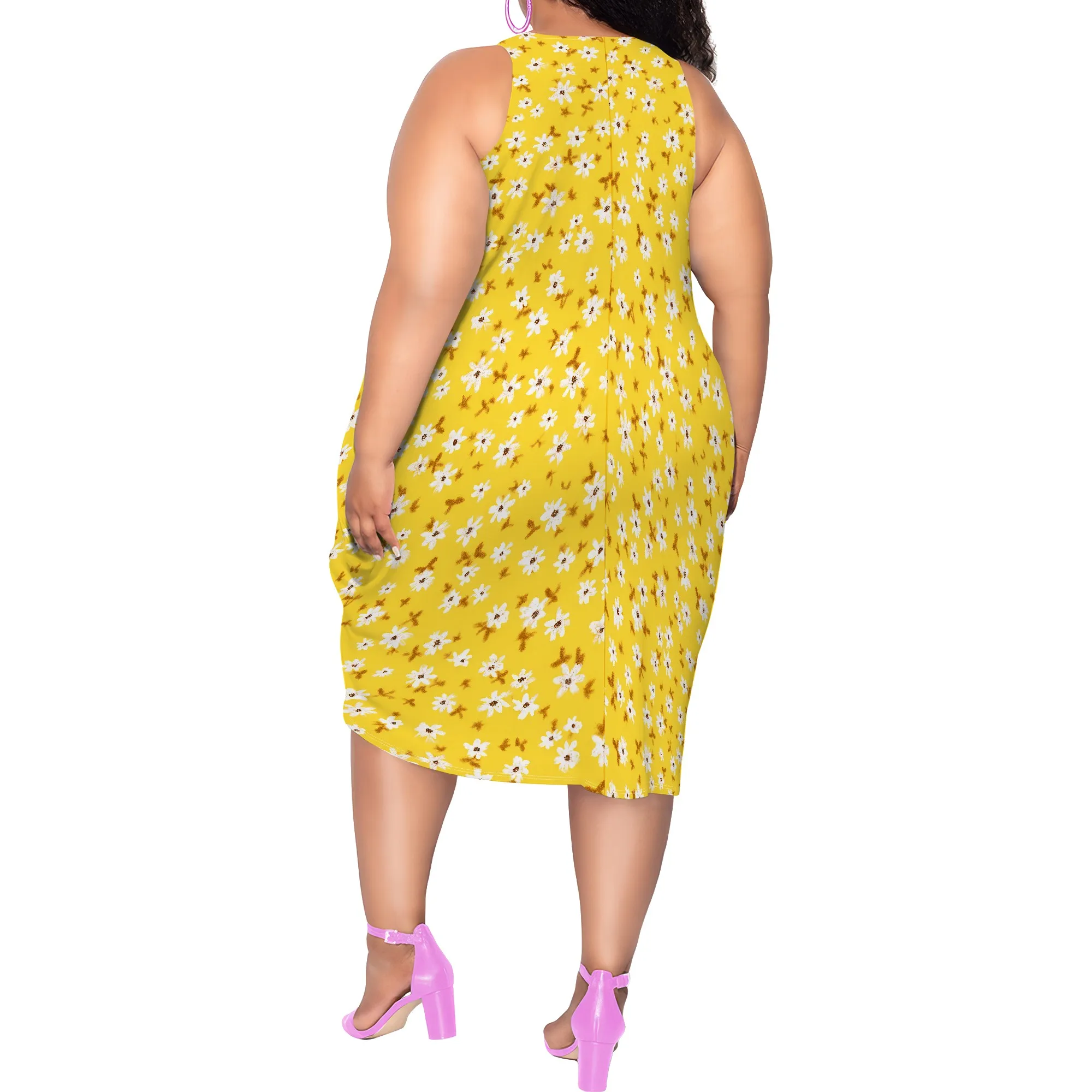 Feminino verão sexy sem mangas solto plus size vestido moda impresso praia vestido de festa casual férias midi vestido