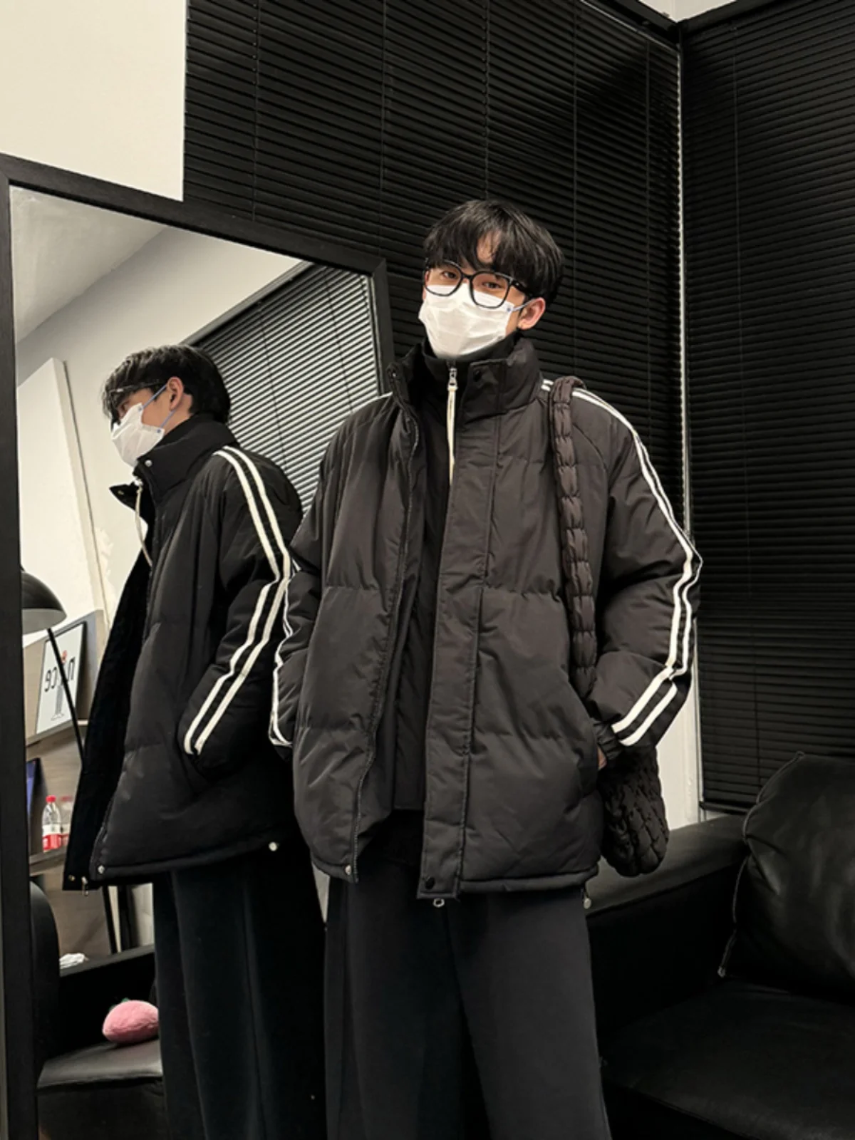 

Men's Thiened down Cotton Jaet Autumn Winter Warm Stand Collar Bread Sle Durable Youth Casual Faion Outerwear Coat