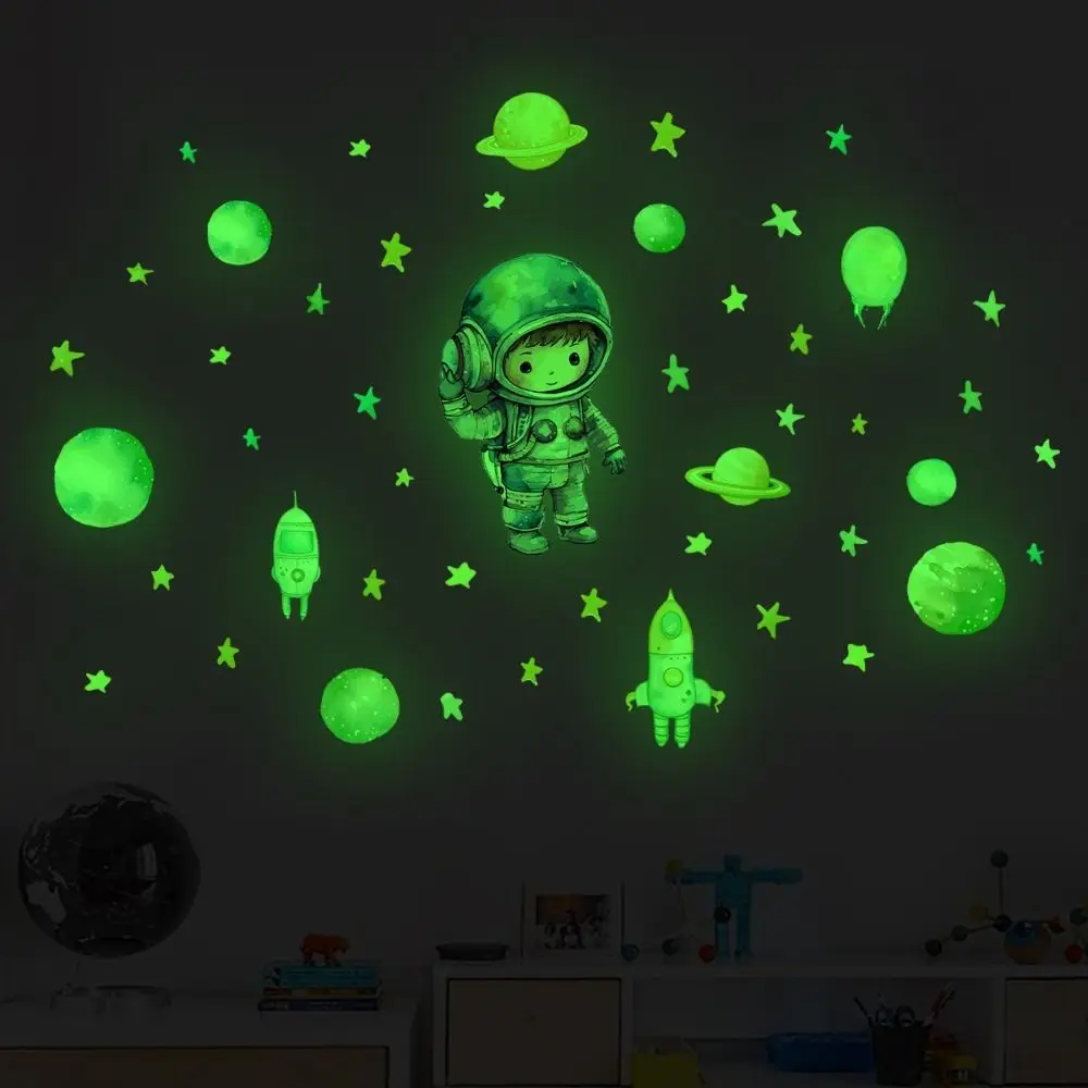 1PC 3D Cartoon Luminous Wall Stickers Glow In The Dark Astronaut Dark Wall Stickers Planet Wall Decals Kids Room Decor