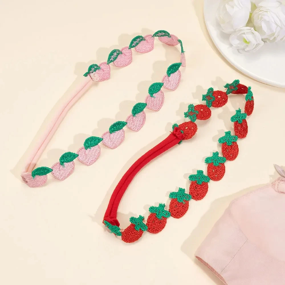 Oaoleer 2PCS Baby Girls Strawberry Headbands Newborn Hair Band Soft Elastic Nylon Hairbands Toddler Headwear Hair Accessories