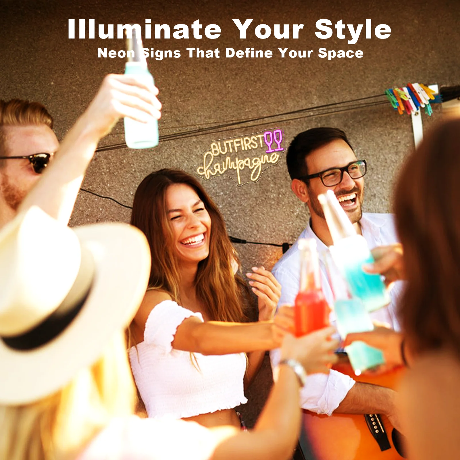 But First Champagne Neon Sign Wall Decor for Home Bar Kitchen Man Cave Pub Weddings Birthdays Graduations Decor Light Dimmable