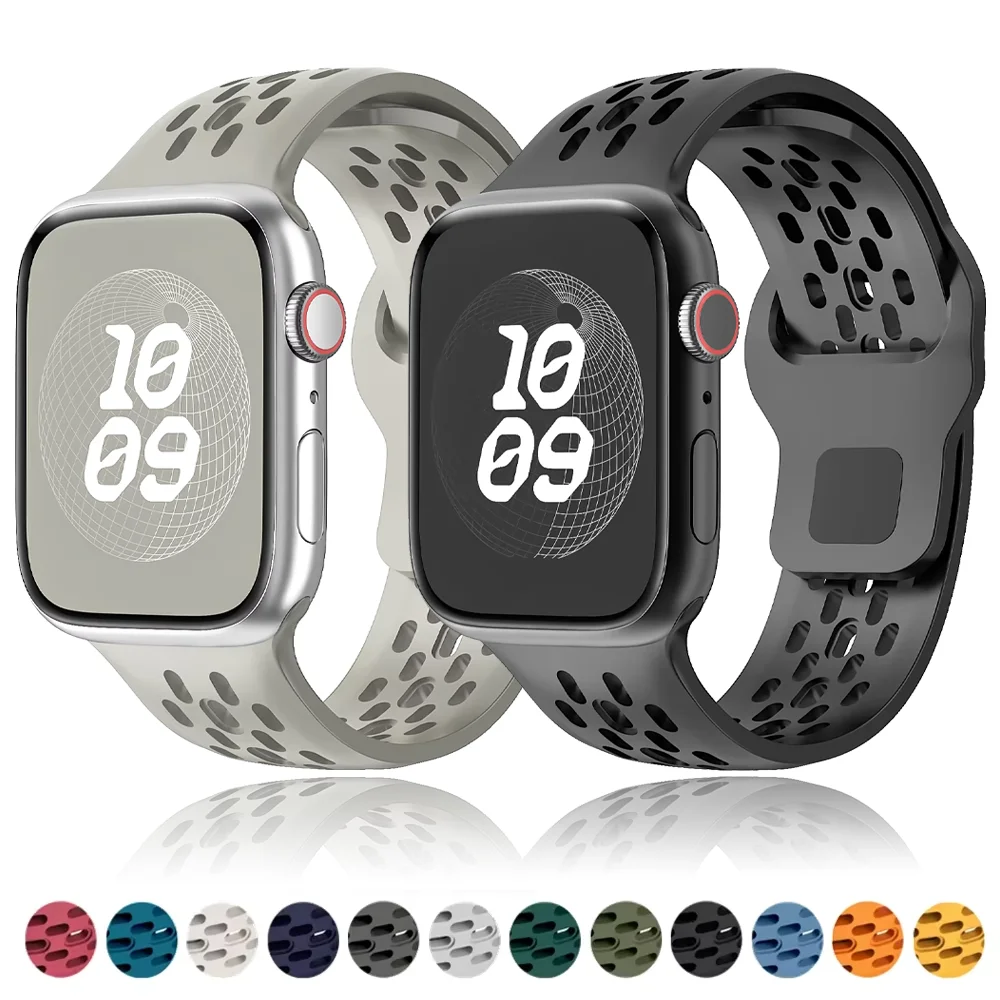 Atmungsaktives Silikonarmband für Apple Watch Band Ultra 3 2 49 mm Iwatch 11 10 46 mm 42 mm 9 8 7 6 5 SE 45 mm 44 mm 41 mm 40 mm Armband